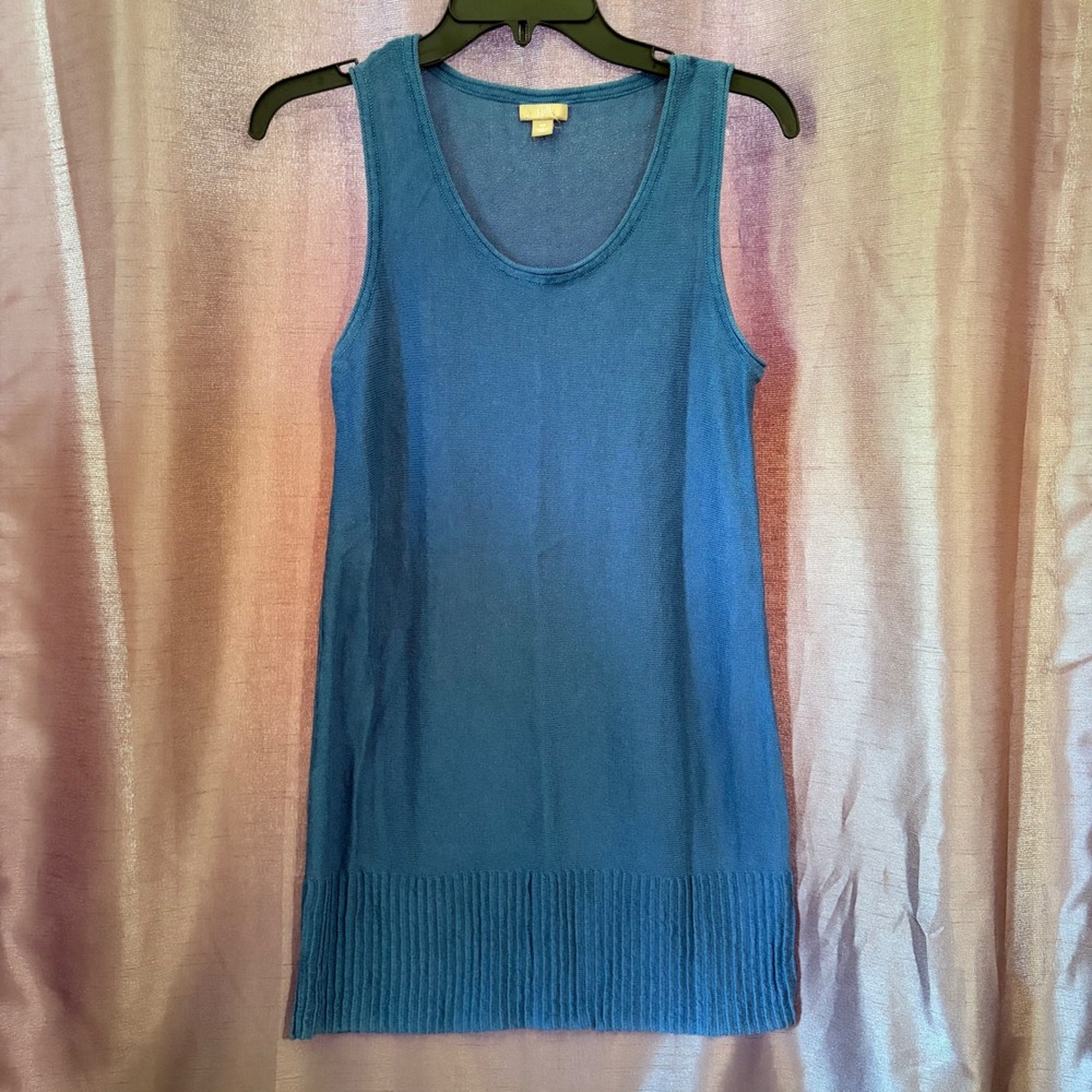 J. Jill Blue Linen Cotton Blend Knit Tank Top Scoop Neck Ribbed Hem XS